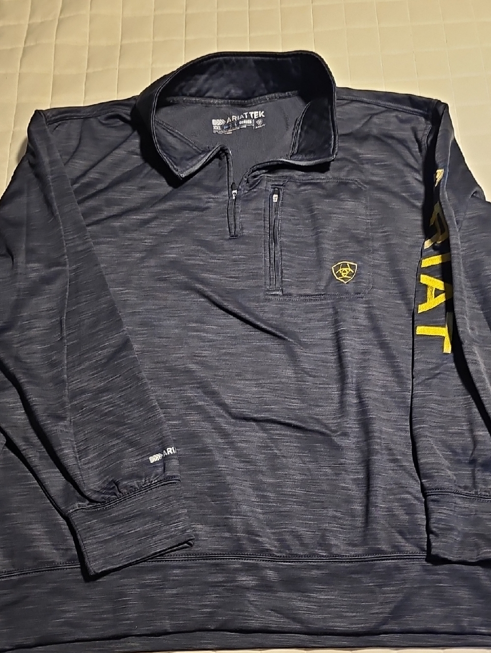 Ariat Navy Heather Quarter-Zip Pullover with Yellow Accents